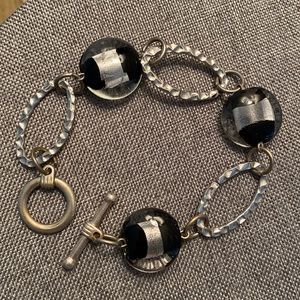 Glass Bead and Silver-tone Bracelet